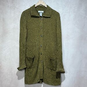 Vintage Nine & Co Ribbed Knit Cardigan Olive Green Marled, Whimsigoth Fairycore